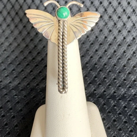 Sterling Malachite Dragonfly Pin. - Picture 2 of 6
